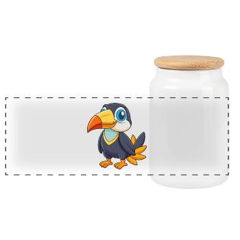 Toucan Cute Mascot Cartoon Character Kawaii - Panoramic Cookie Jar with Wooden Lid - white - Front