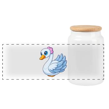 Cygne Mascotte mignonne Personnage de dessin animé Kawaii - Boîte à biscuits avec couvercle en bois - blanc - Devant