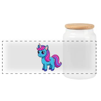Unicorn Cute Mascot Cartoon Character Kawaii - Panoramic Cookie Jar with Wooden Lid - white - Front