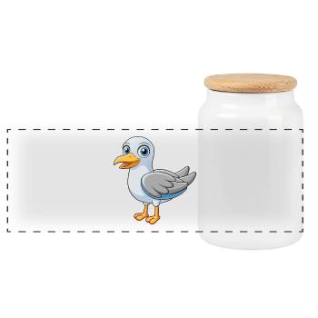 Möwe Niedliche Maskottchen Zeichentrickfigur Kawaii - Panorama Keksdose mit Holzdeckel - Weiß - Vorne