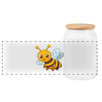 Abeille Mignonne Mascotte Personnage De Dessin Animé Kawaii - Boîte à biscuits avec couvercle en bois - blanc - Devant