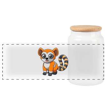 Lemur Cute Mascot Cartoon Character Kawaii - Panoramic Cookie Jar with Wooden Lid - white - Front