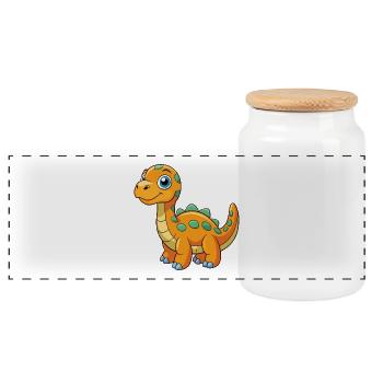 Dinosaur Cute Mascot Cartoon Character Kawaii - Panoramic Cookie Jar with Wooden Lid - white - Front