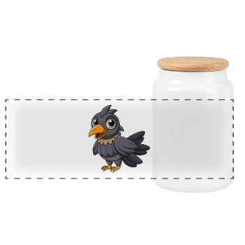 Crow Cute Mascot Cartoon Character Kawaii - Panoramic Cookie Jar with Wooden Lid - white - Front
