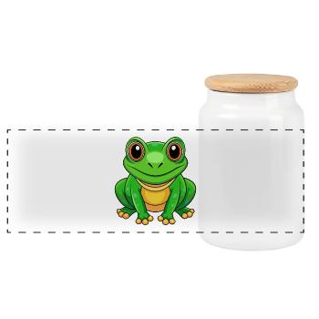 Frog Cute Mascot Cartoon Character Kawaii - Panoramic Cookie Jar with Wooden Lid - white - Front