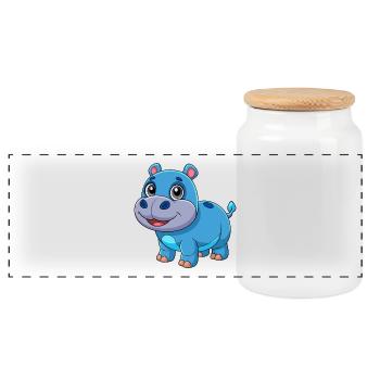 Hippo Cute Mascot Cartoon Character Kawaii - Panoramic Cookie Jar with Wooden Lid - white - Front
