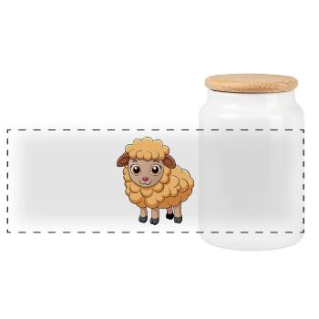 Sheep Cute Mascot Cartoon Character Kawaii - Panoramic Cookie Jar with Wooden Lid - white - Front