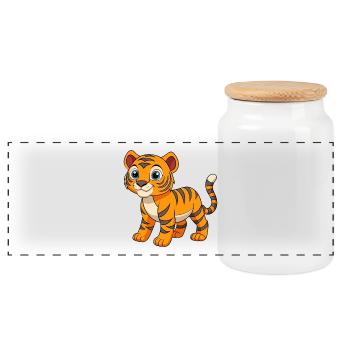 Tiger Cute Mascot Cartoon Character Kawaii - Panoramic Cookie Jar with Wooden Lid - white - Front