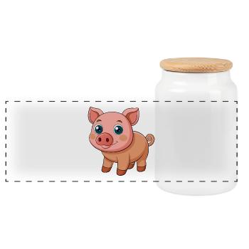 Pig Cute Mascot Cartoon Character Kawaii - Panoramic Cookie Jar with Wooden Lid - white - Front