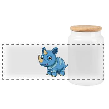 Rhino Niedliche Maskottchen Zeichentrickfigur Kawaii - Panorama Keksdose mit Holzdeckel - Weiß - Vorne