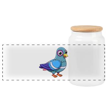 Taube Niedliche Maskottchen Zeichentrickfigur Kawaii - Panorama Keksdose mit Holzdeckel - Weiß - Vorne