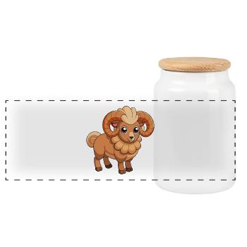 Ram Cute Mascot Cartoon Character Kawaii - Panoramic Cookie Jar with Wooden Lid - white - Front