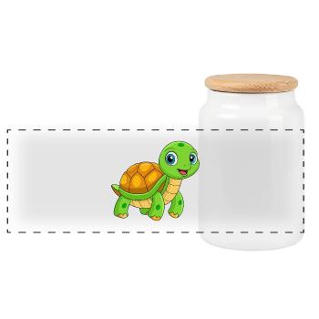 Turtle Cute Mascot Cartoon Character Kawaii - Panoramic Cookie Jar with Wooden Lid - white - Front