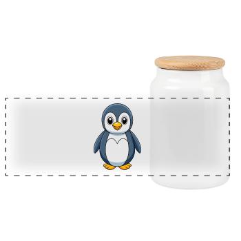 Penguin Cute Mascot Cartoon Character Kawaii - Panoramic Cookie Jar with Wooden Lid - white - Front