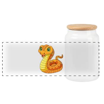 Snake Cute Mascot Cartoon Character Kawaii - Panoramic Cookie Jar with Wooden Lid - white - Front