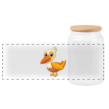 Pelican Cute Mascot Cartoon Character Kawaii - Panoramic Cookie Jar with Wooden Lid - white - Front