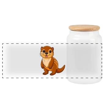 Loutre Mascotte mignonne Personnage de dessin animé Kawaii - Boîte à biscuits avec couvercle en bois - blanc - Devant