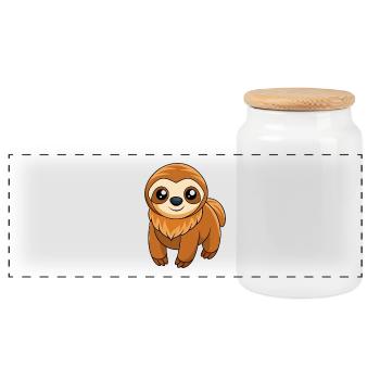 Sloth Cute Mascot Cartoon Character Kawaii - Panoramic Cookie Jar with Wooden Lid - white - Front