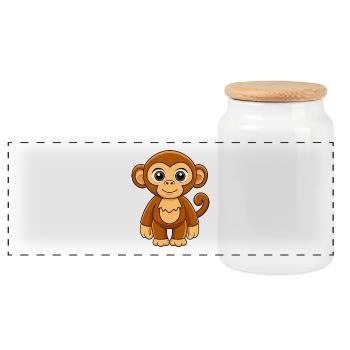 Chimpanzé Mascotte mignonne Personnage de dessin animé Kawaii - Boîte à biscuits avec couvercle en bois - blanc - Devant