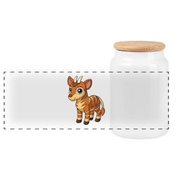 Okapi Mascotte mignonne Personnage de dessin animé Kawaii - Boîte à biscuits avec couvercle en bois - blanc - Devant