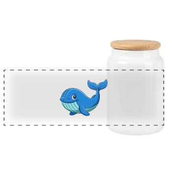 Whale Cute Mascot Cartoon Character Kawaii - Panoramic Cookie Jar with Wooden Lid - white - Front