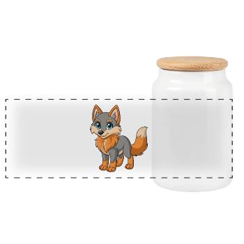 Wolf Cute Mascot Cartoon Character Kawaii - Panoramic Cookie Jar with Wooden Lid - white - Front
