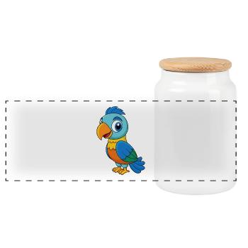 Parrot Cute Mascot Cartoon Character Kawaii - Panoramic Cookie Jar with Wooden Lid - white - Front
