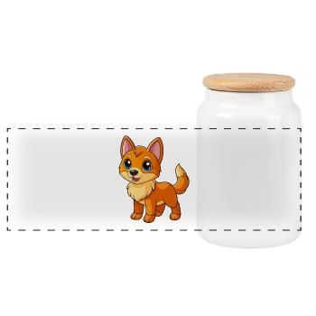 Dog Cute Mascot Cartoon Character Kawaii - Panoramic Cookie Jar with Wooden Lid - white - Front