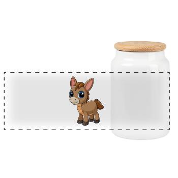 Donkey Cute Mascot Cartoon Character Kawaii - Panoramic Cookie Jar with Wooden Lid - white - Front