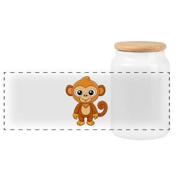 Affe Niedliche Maskottchen Zeichentrickfigur Kawaii - Panorama Keksdose mit Holzdeckel - Weiß - Vorne