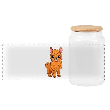 Llama Cute Mascot Cartoon Character Kawaii - Panoramic Cookie Jar with Wooden Lid - white - Front
