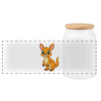 Kangaroo Cute Mascot Cartoon Character Kawaii - Panoramic Cookie Jar with Wooden Lid - white - Front