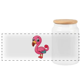 Flamant rose mignon mascotte personnage de dessin animé kawaii - Boîte à biscuits avec couvercle en bois - blanc - Devant