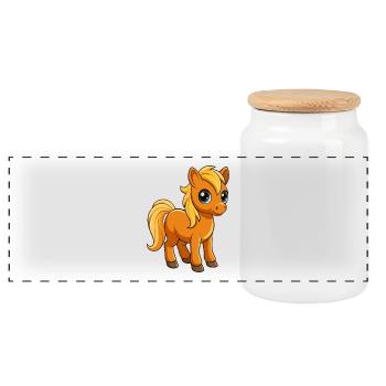 Horse Cute Mascot Cartoon Character Kawaii - Panoramic Cookie Jar with Wooden Lid - white - Front