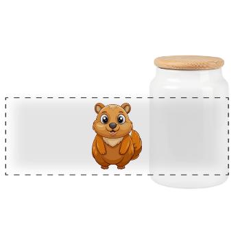Groundhog Cute Mascot Cartoon Character Kawaii - Panoramic Cookie Jar with Wooden Lid - white - Front
