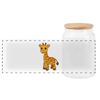 Giraffe Cute Mascot Cartoon Character Kawaii - Panoramic Cookie Jar with Wooden Lid - white - Front