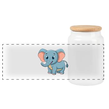 Elephant Cute Mascot Cartoon Character Kawaii - Panoramic Cookie Jar with Wooden Lid - white - Front