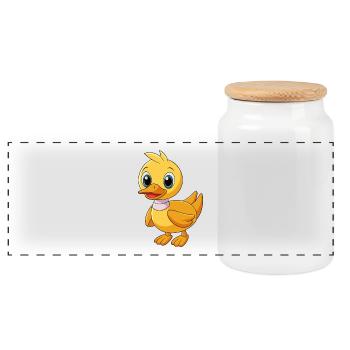 Duck Cute Mascot Cartoon Character Kawaii - Panoramic Cookie Jar with Wooden Lid - white - Front