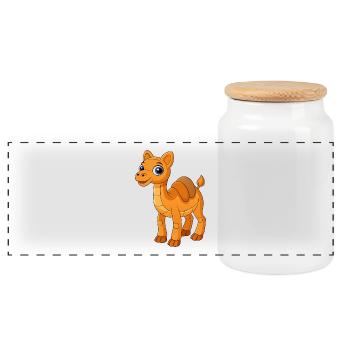 Camel Cute Mascot Cartoon Character Kawaii - Panoramic Cookie Jar with Wooden Lid - white - Front