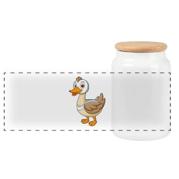 Gans Niedliche Maskottchen Zeichentrickfigur Kawaii - Panorama Keksdose mit Holzdeckel - Weiß - Vorne