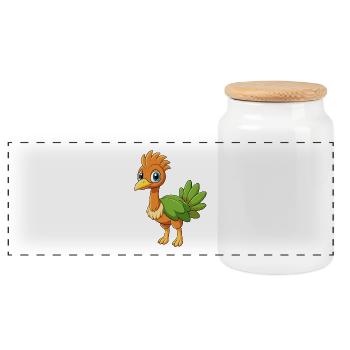 Emu Cute Mascot Cartoon Character Kawaii - Panoramic Cookie Jar with Wooden Lid - white - Front