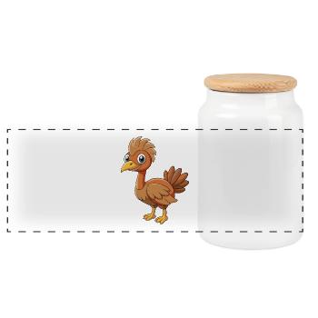 Emu Cute Mascot Cartoon Character Kawaii - Panoramic Cookie Jar with Wooden Lid - white - Front