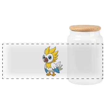 Cockatoo Cute Mascot Cartoon Character Kawaii - Panoramic Cookie Jar with Wooden Lid - white - Front