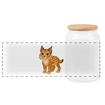 Lynx Mascotte mignonne Personnage de dessin animé Kawaii - Boîte à biscuits avec couvercle en bois - blanc - Devant
