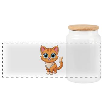 Cat Cute Mascot Cartoon Character Kawaii - Panoramic Cookie Jar with Wooden Lid - white - Front