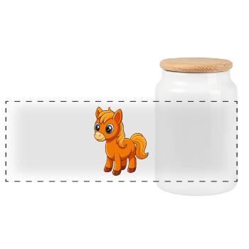 Horse Cute Mascot Cartoon Character Kawaii - Panoramic Cookie Jar with Wooden Lid - white - Front