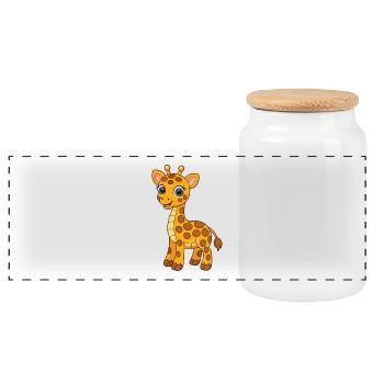 Girafe Mascotte mignonne Personnage de dessin animé Kawaii - Boîte à biscuits avec couvercle en bois - blanc - Devant