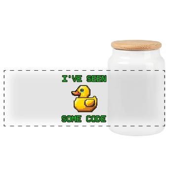 Pixel Duck I’ve Seen Some Code - Panoramic Cookie Jar with Wooden Lid - white - Front