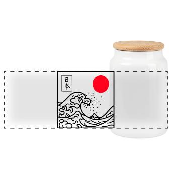 Japan Big Wave Kanagawa Zen T Shirt - Panoramic Cookie Jar with Wooden Lid - white - Front