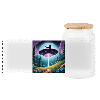 Ufo mit Kätzchen - Panorama Keksdose mit Holzdeckel - Weiß - Vorne